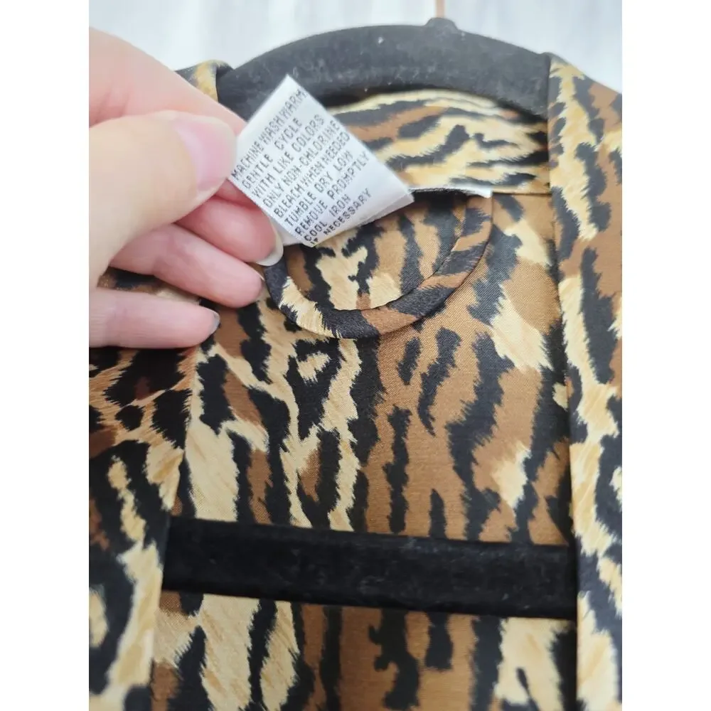 Morgan Tylor Leopard Kimono Robe‎ Womens S Brown Black Tie Front Satin Mobwives